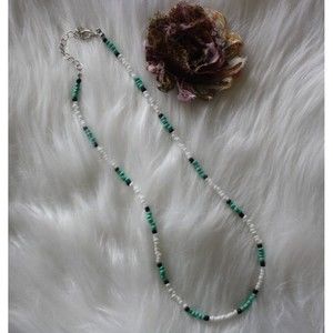 Colorful Beaded Necklace 17" Green White black + Extension Fashion Jewelry NIP